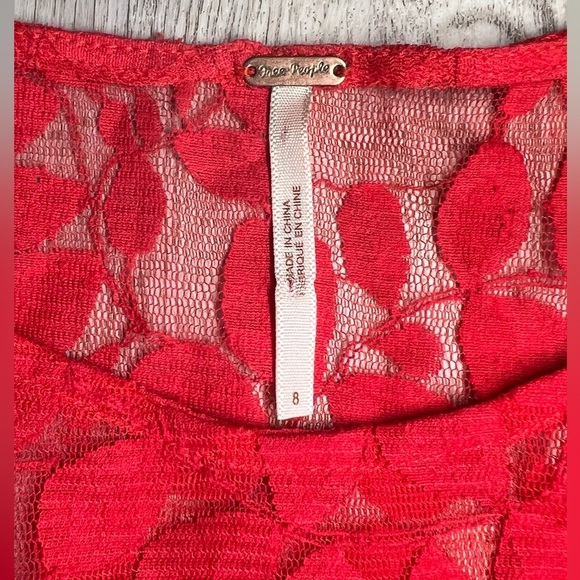 Free People Red Lace Dress‎ With White Slip Size 8 - Picture 4 of 6